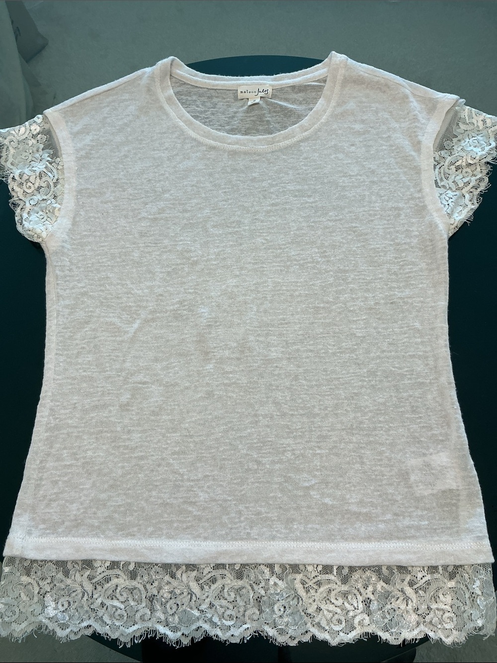 Maison Jules Cream & Lace Top Sz S